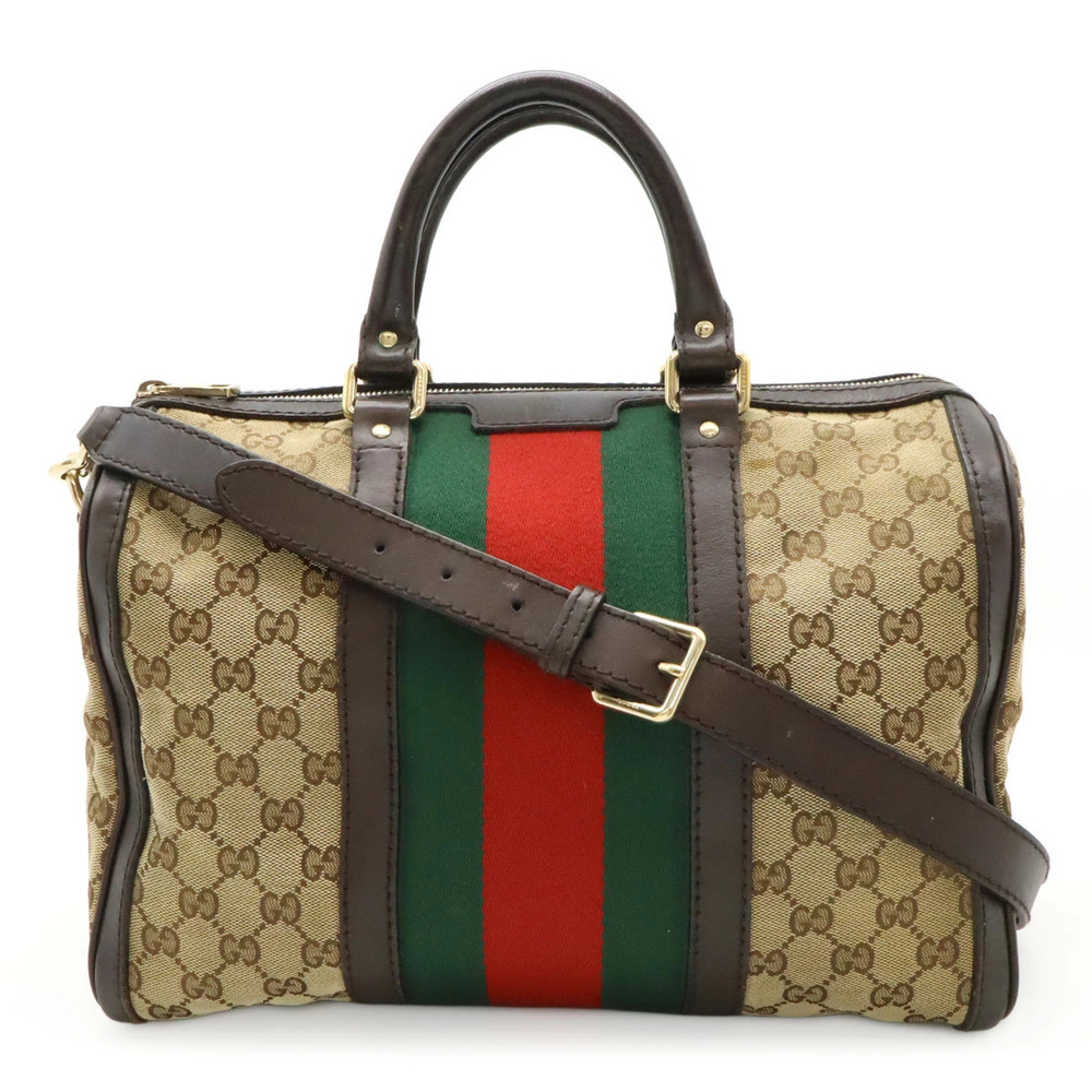 Gucci GG Canvas Sherry Shoulder Bag Boston Bag Shoulder Beige Brown Cream Brown